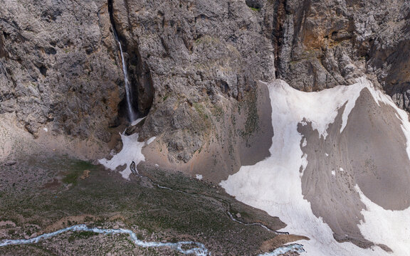 Kirkmerdiven Waterfall in Ovacik, Tunceli, Turkey Surrounded by Rugged Canyon Cliffs and Lush Nature