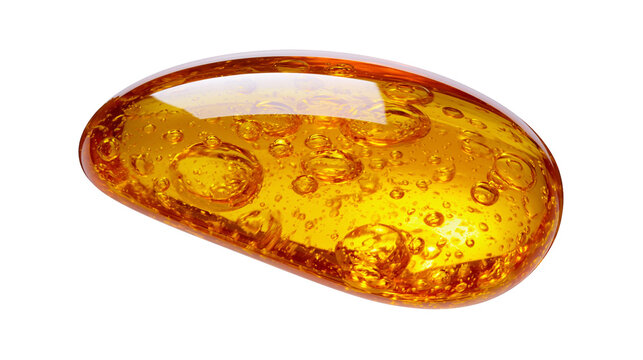 Translucent amber resin with trapped air bubbles, isolated on transparent background