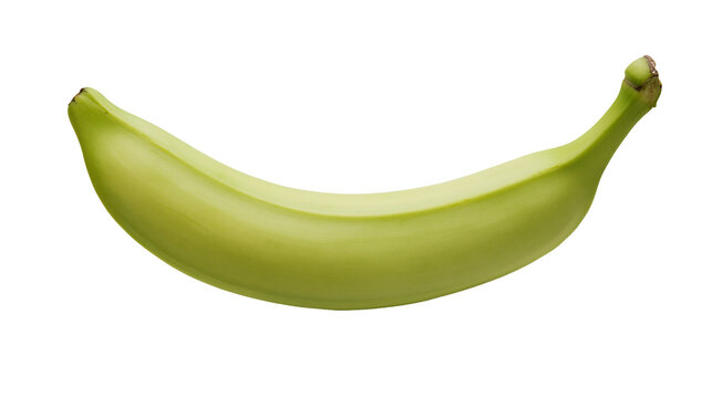 Unripe green banana with smooth peel, isolated on transparent background