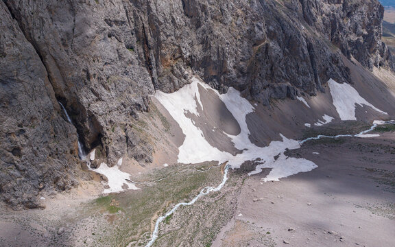 Kirkmerdiven Waterfall in Ovacik, Tunceli, Turkey Surrounded by Rugged Canyon Cliffs and Lush Nature