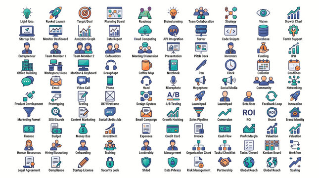Collection of colorful geometric shapes and symbols on white background 3.