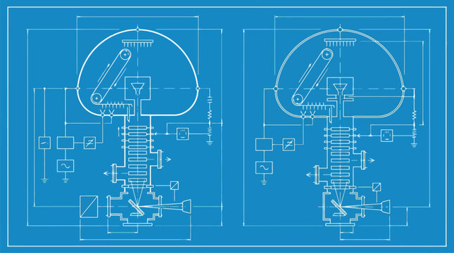 Technical blueprint vector diagram circuit schematics measurement lines isolated.