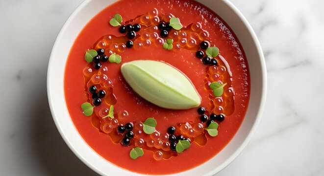 Strawberry Gazpacho Basil Sorbet Balsamic Caviar Summer Cold Soup