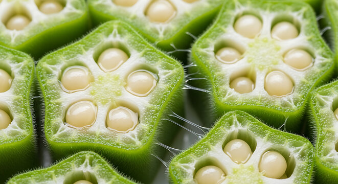 Slimy Wet Okra Slices With Mucilage And Seeds