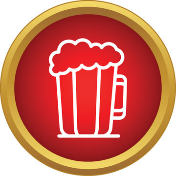 Beer mug filled with foam on a red and gold circular background