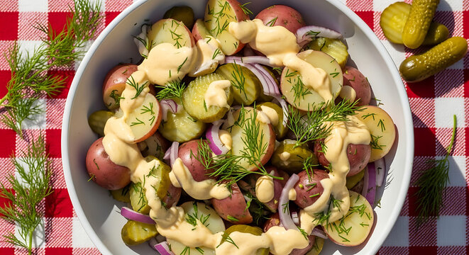 Lemony Potato Salad Bowl Red Potatoes Dill Mustard Greek Yogurt