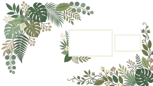 Tropical leaf border animation framing copy space