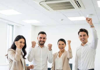 Fototapeta premium Diverse business team celebrating success in modern office
