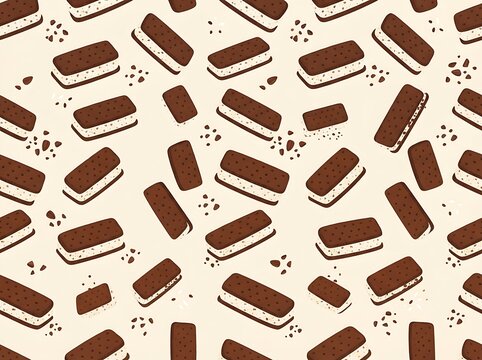 Delicious chocolate ice cream sandwich pattern on a light background
