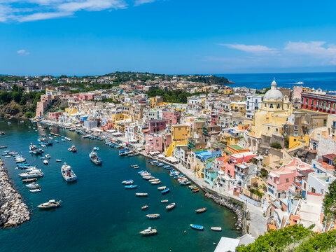 Italy, Campania, Gulf of Naples, Phlegraean Islands, Procida Island, Harbour, Marina di Corricella