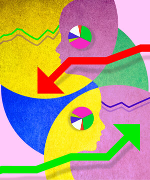 Abstract business concept with head silhouette and financial graph