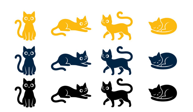 Halloween Cato orange, black and blue silhouettes isolated on transparent background