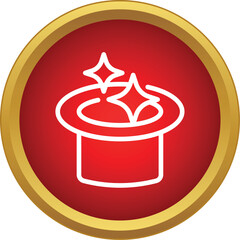 Obraz premium Magic hat outline with glowing sparkles on a red circular button