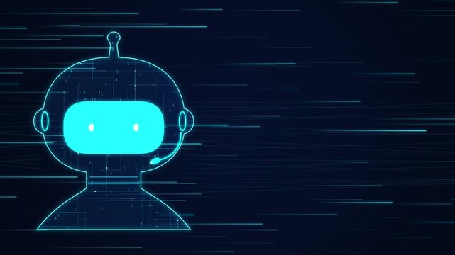 Futuristic ai chatbot icon with digital data stream background