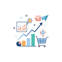 Naklejka premium Growth business analytics with shopping cart icon
