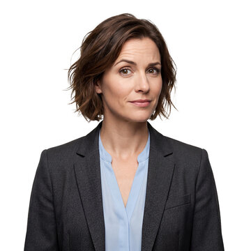curious business woman isolated transparent background raised eyebrow portrait attentive captures inquiry and interest for learning platforms coaching content research pages and customer discovery