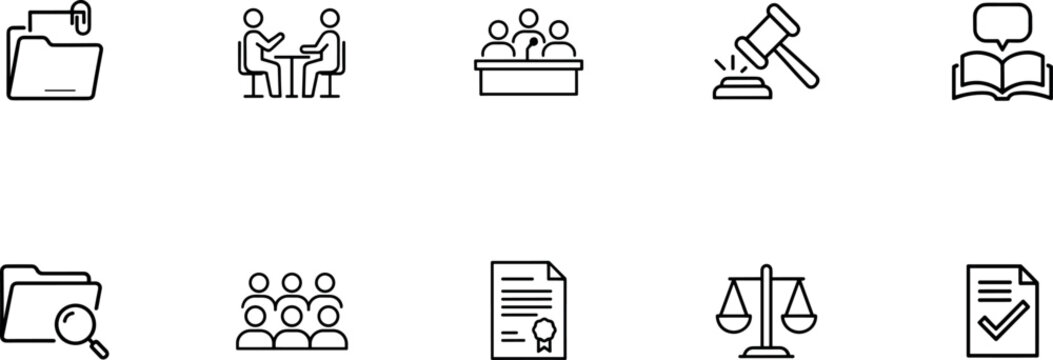 Legal And Business Flat Icons Set Line Style On White Background