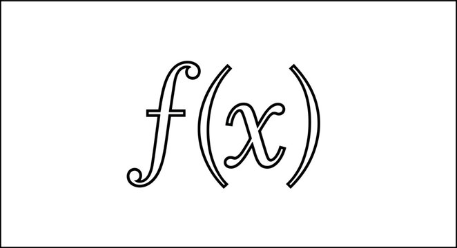 Mathematical function f(x) notation outline icon enclosed in a simple rectangular border frame vector line art illustration