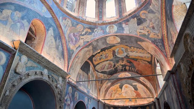 Byzantine fresco paintings inside the historic Kariye Mosque