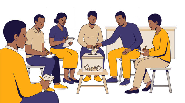 Diverse Community Group Contributing Money to Fund Vector Illustration
