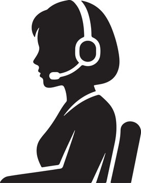 Woman sitting at desk with headset in profile view representing call center work activity.