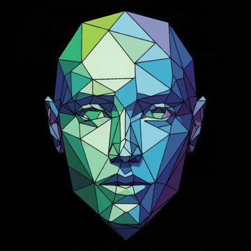 Geometric low poly portrait of a human face.