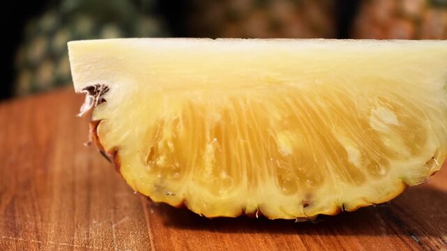 Juicy Pineapple Slices on Wooden Table with Black Background