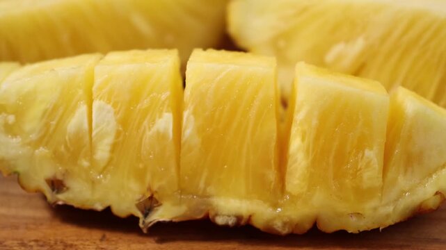 Juicy Pineapple Slices on Wooden Table with Black Background