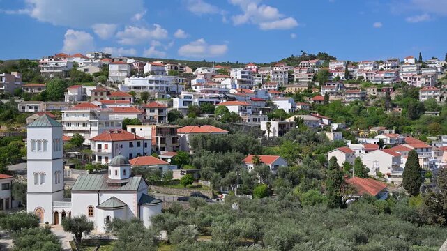 Scenic view of Ulcinj town and church from the city walls in Montenegro