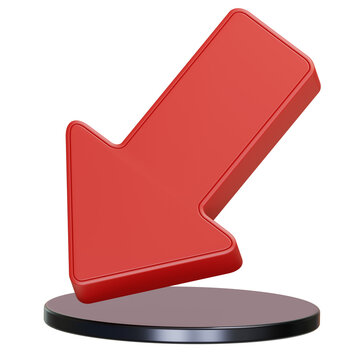 Red down arrow on base for stock market crash icon concept 3D rendering