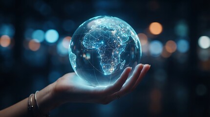 Fototapeta premium A person holding a glowing holographic globe of the earth, symbolizing global technology, international business, and worldwide digital connectivity