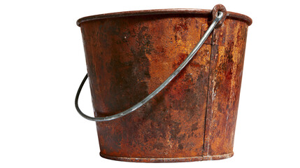 Old rusty metal bucket with wire handle, isolated on transparent background © Nina