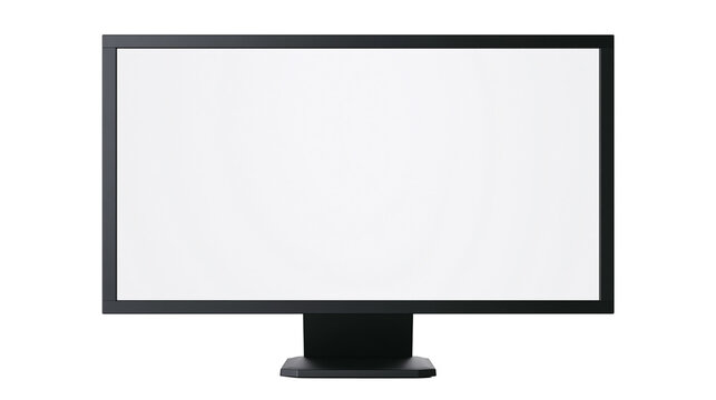 Modern flat screen computer monitor with blank white display, isolated on transparent background