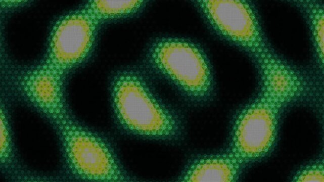 Abstract digital background with glowing green and yellow pixelated organic cellular shapes
