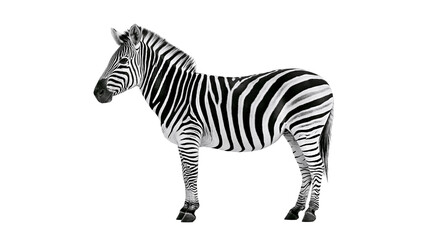 Striped zebra standing profile view, isolated on transparent background © Nina