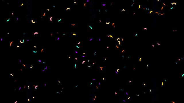 Confetti fragments drift across a dark void in a vibrant display of celebration and festive atmosphere.