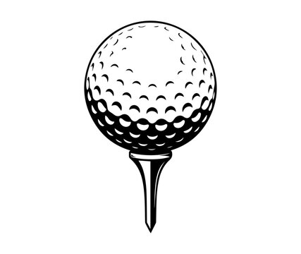 Black and white golf ball on tee isolated minimalist line art illustration