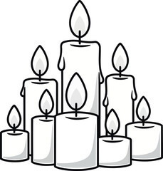 Obraz premium Burning Candles Illustration, Line Art Style