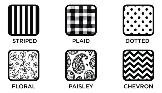 Seamless pattern texture set with floral plaid dotted and chevron designs vector illustration pack.