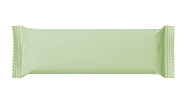 Plain light green snack bar wrapper with crimped edges, isolated on transparent background