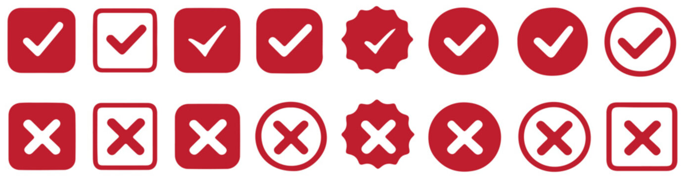 Green tick mark and red cross sign in circle icons for correct and incorrect answers in educational interface