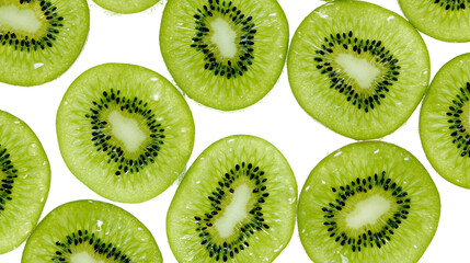 Fototapeta premium Bright green kiwi slices with black seeds, isolated on transparent background