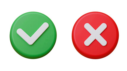 Green checkmark and red cross symbols, isolated on transparent background © Nina