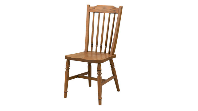 Traditional wooden dining chair with spindle back, isolated on transparent background
