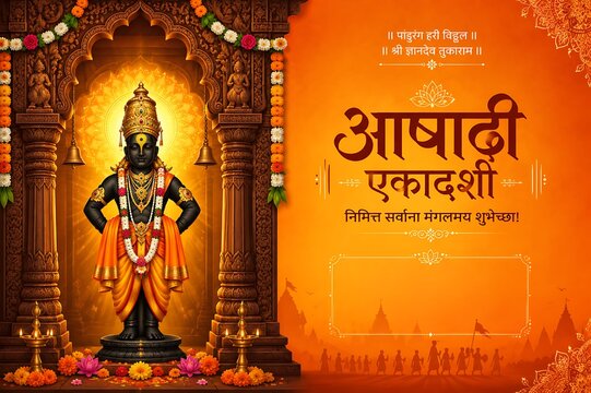 Happy Ashadi Ekadashi Festival Featuring Lord Vitthal Vithoba Vithuraya Vithu Mauli Pandurang with Dindi and Palkhi Procession
