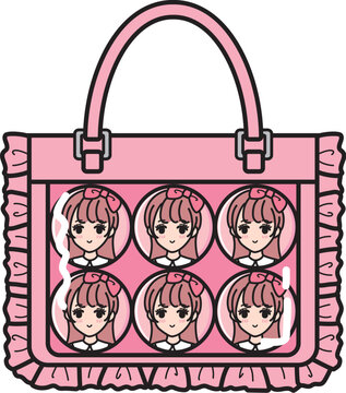 ＜推し活＞ 小サイズ痛バッグ 女性缶バッジ6個配置（ピンク）