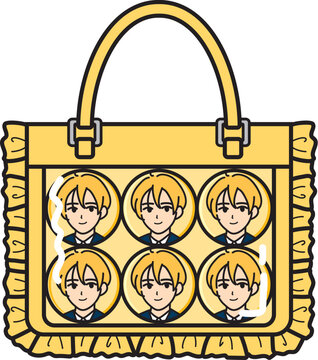 ＜推し活＞ 小サイズ痛バッグ 男性缶バッジ6個配置（黄）