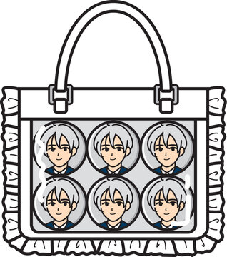 ＜推し活＞ 小サイズ痛バッグ 男性缶バッジ6個配置（白）