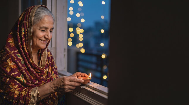 Multigenerational Punjabi Family Lighting Diyas Together Diwali Home Celebration