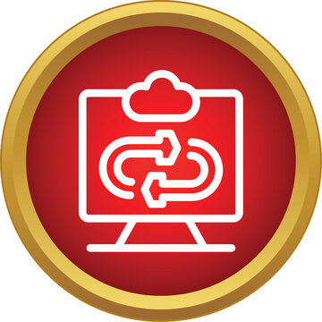 Computer monitor with a cloud and two circular arrows icon symbolizing data synchronization
